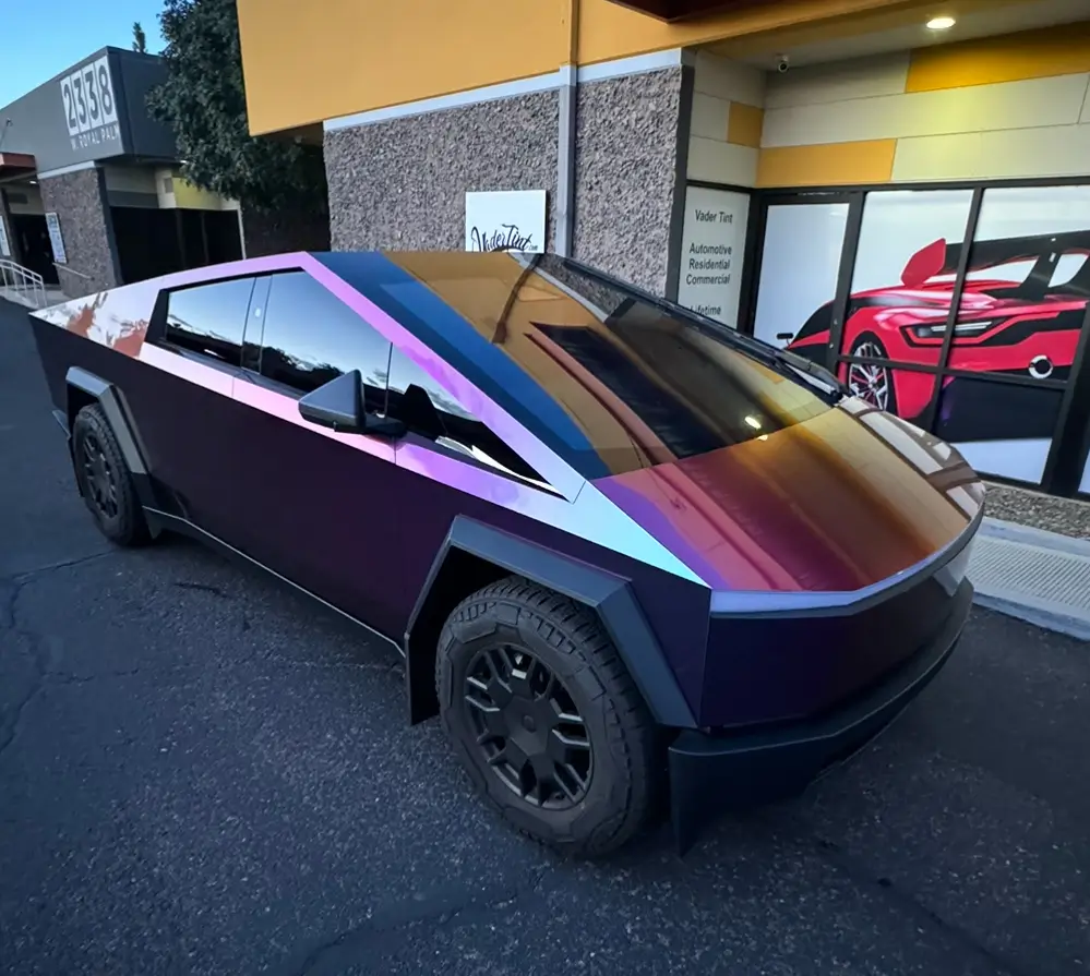 Tesla Cybertruck with color-shift wrap